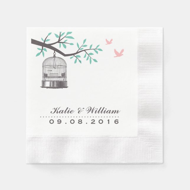 Rustic Bird Cage and Dove Wedding Paper Napkins (Front)