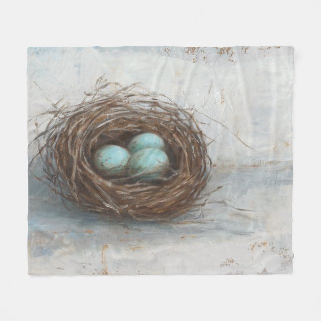 Rustic Bird Nest - Blue Fleece Blanket (Front (Horizontal))