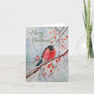 Rustic Bird Winter Merry Christmas Holiday Card