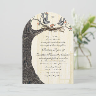 Rustic Birdcage Peach Vintage Lovebirds Wedding Invitation