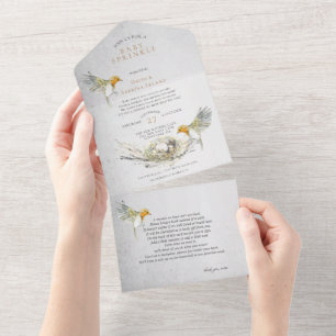 Rustic Birds and Nest Watercolor Baby Sprinkle  All In One Invitation