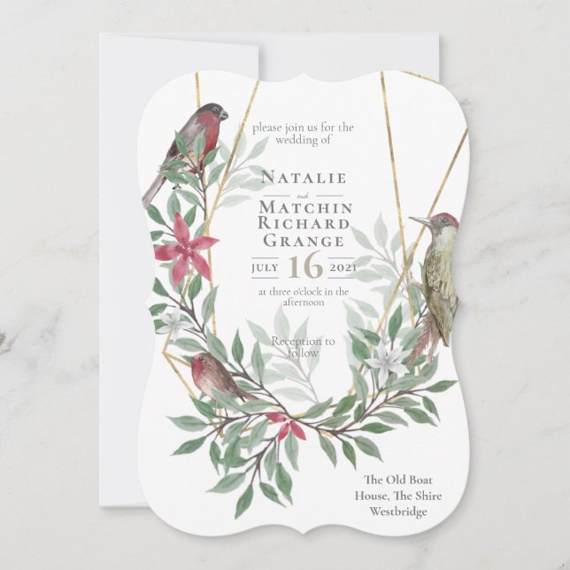 Rustic birds botanical vintage invitation (Front)
