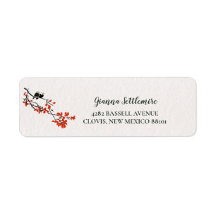 Rustic Birds on Tree Branch With Red Leaves Label