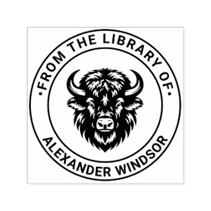 Rustic Bison Head #1 Library Book Name Self-inking Stamp