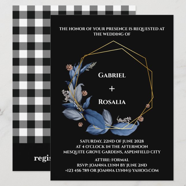 Rustic Black and Dusty Blue Wedding Invitations (Front/Back)