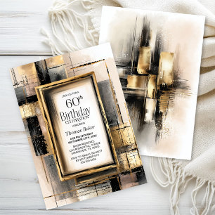 Rustic Black and Gold 60th Birthday Party Invitation