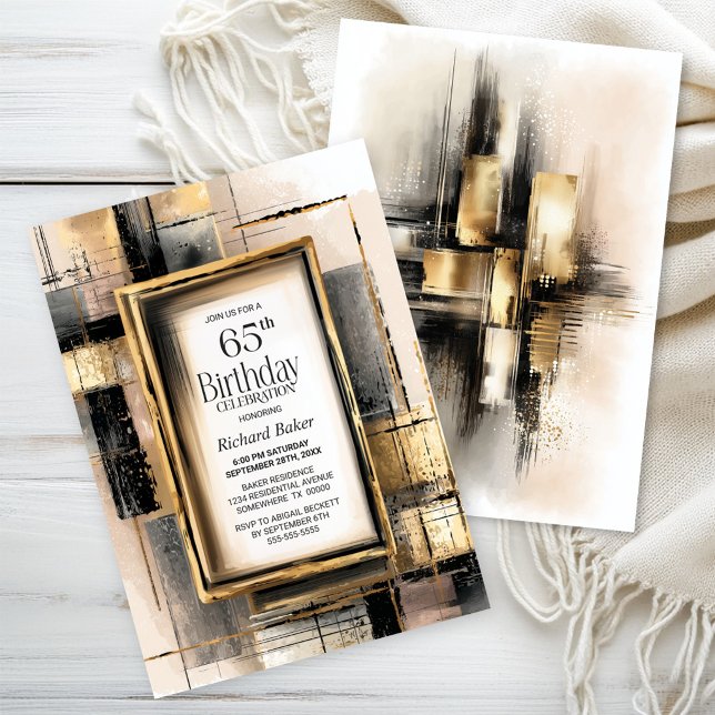 Rustic Black and Gold 65th Birthday Party Invitation (Creator Uploaded)