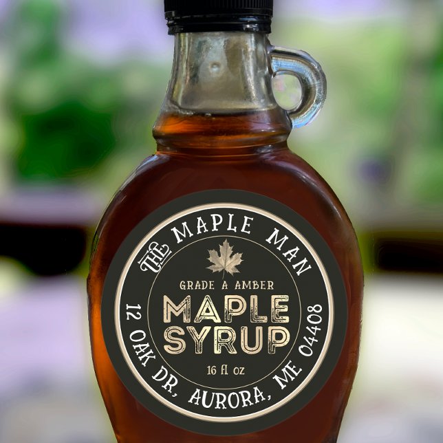 Rustic Black and Gold Maple Syrup Label Gold Leaf (Creator Uploaded)