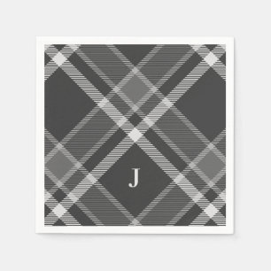 Rustic Black and Grey Tartan Plaid with Monogram Napkin