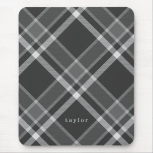 Rustic Black and Grey Tartan Plaid with Name Mouse Mat