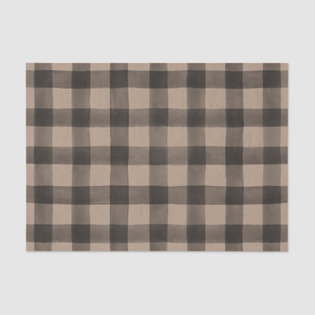 Rustic Black and Kraft Buffalo Plaid Tissue Paper (Front)