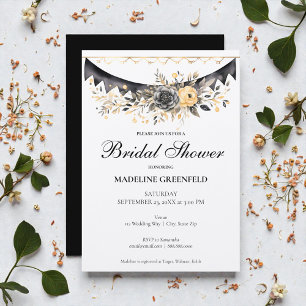 Rustic Black and Peach Floral Bridal Shower Invitation