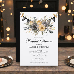 Rustic Black and Peach Floral Bridal Shower Invitation