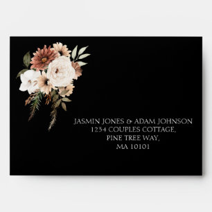 Rustic Black and Peach Floral Wedding Envelope