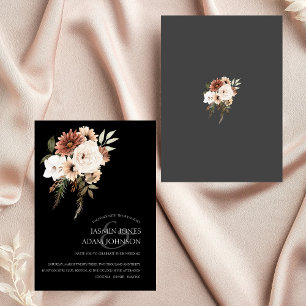 Rustic Black and Peach Floral Wedding Invitation