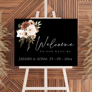 Rustic Black and Peach Floral Wedding Sign