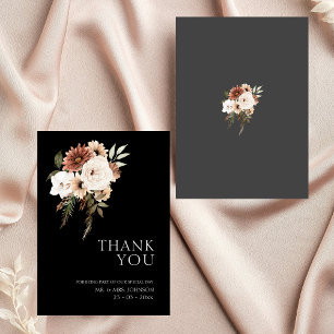 Rustic Black and Peach Floral Wedding Thank You