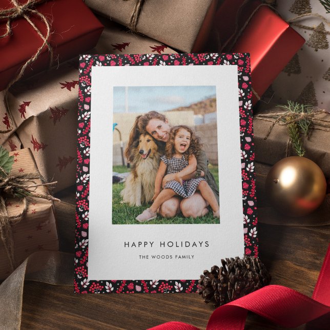 Rustic Black and Red Christmas Pattern Photo Holiday Card (Creator Uploaded)