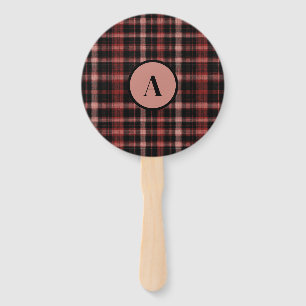Rustic Black and Red Plaid Pattern Hand Fan
