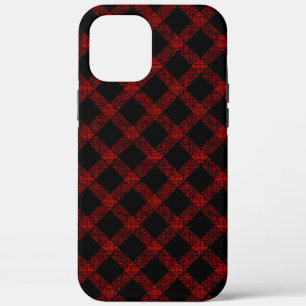 Rustic black and vivid red plaid with thick lines iPhone 12 pro max case