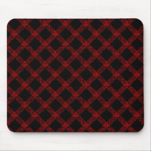 Rustic black and vivid red plaid with thick lines mouse mat
