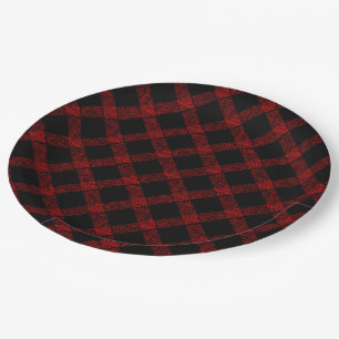 Rustic black and vivid red plaid with thick lines  paper plate