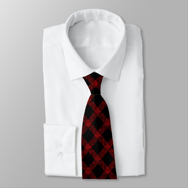 Rustic black and vivid red plaid with thick lines  tie (Tied)