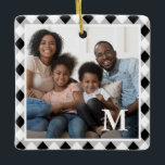 Rustic Black and White Argyle Monogram Photo Ceramic Ornament<br><div class="desc">Rustic black and white plaid ornament features your photo and a classic white monogram on the front,  and a full black and white argyle plaid pattern back of the ornament.</div>