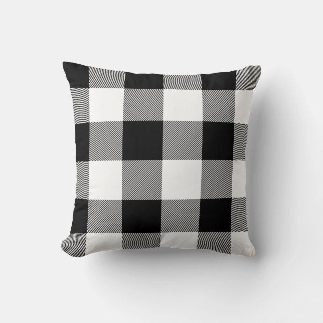 Rustic Black and White Buffalo Check Plaid Cushion (Front)