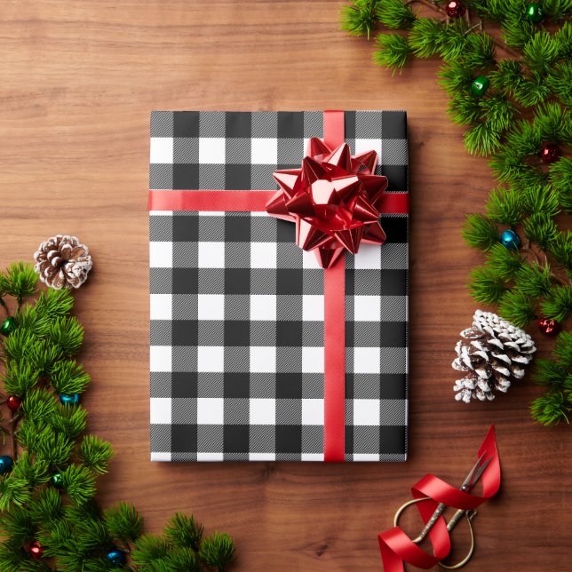 Rustic Black and White Buffalo Plaid Christmas Wrapping Paper (Holiday Gift)