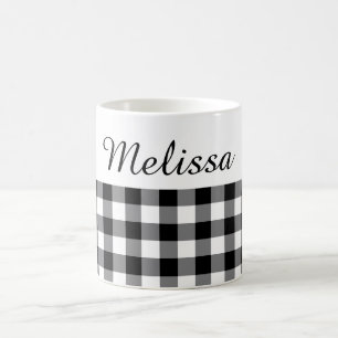 Rustic Black And White Buffalo Plaid Custom Name Coffee Mug