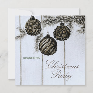 Rustic Black and White Christmas Party Invitation