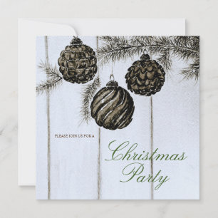 Rustic Black and White Christmas Party Invitation