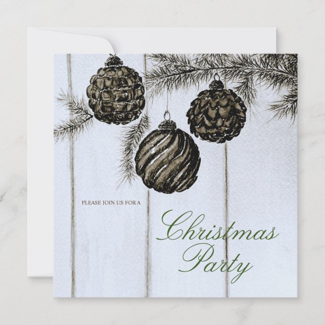 Rustic Black and White Christmas Party  Invitation (Front)