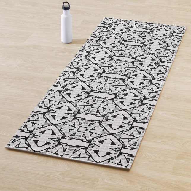 Rustic Black and White Cool Pattern Yoga Mat (In Situ)