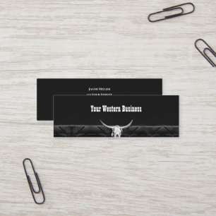 Rustic Black And White Country Western Bull Skull Mini Business Card