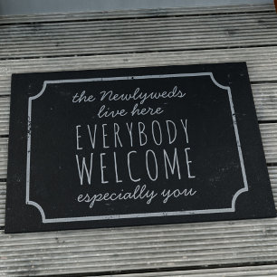 Rustic Black and White Everybody Welcome Doormat