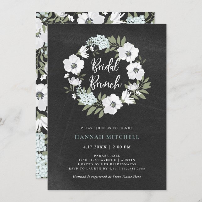 Rustic Black and White Floral | Bridal Brunch Invitation (Front/Back)