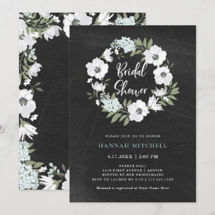 Rustic Black and White Floral   Bridal Shower Invitation