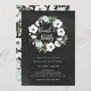 Rustic Black and White Floral   Brunch and Bubbly Invitation