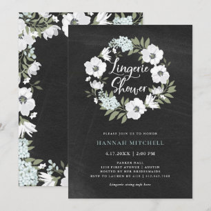 Rustic Black and White Floral   Lingerie Shower Invitation