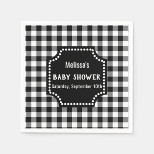 Rustic Black And White Gingham Baby Shower Napkin