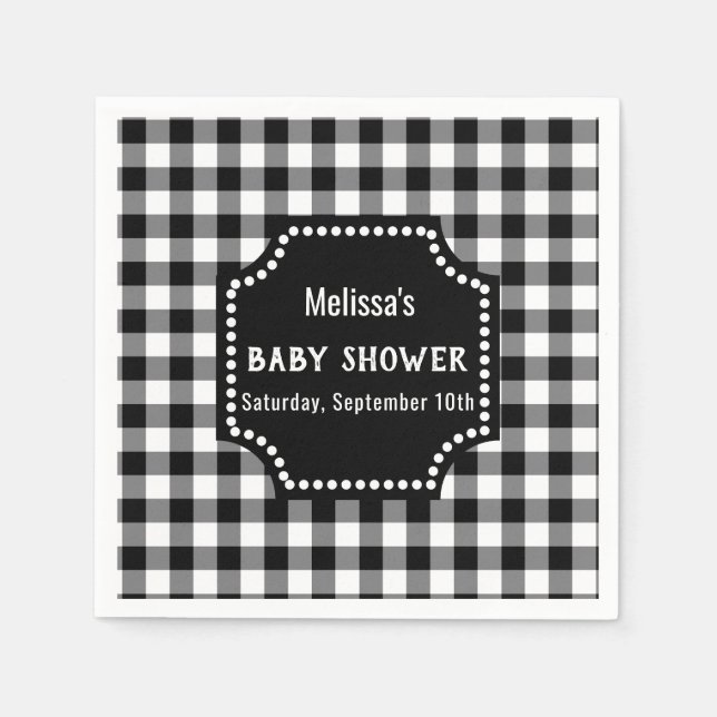 Rustic Black And White Gingham Baby Shower Napkin (Front)