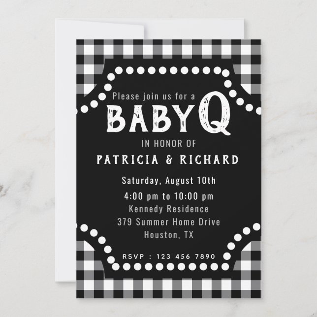 Rustic Black And White Gingham BabyQ Baby Shower  Invitation (Front)