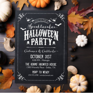 Rustic Black and White Halloween Costume Party Invitation