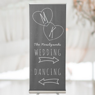 Rustic Black and White Heart Monogram Wedding Retractable Banner