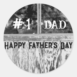 Rustic Black and White Photo # 1 Dad Father's Day Classic Round Sticker