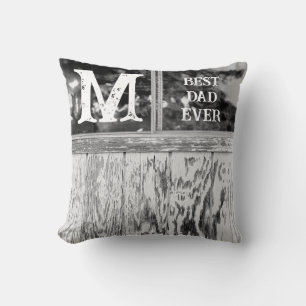 Rustic Black and White Photo Best Dad Ever Initial Cushion