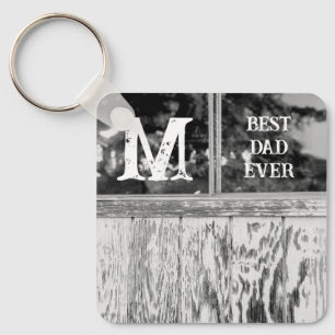 Rustic Black and White Photo Best Dad Ever Initial Key Ring
