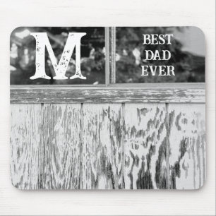 Rustic Black and White Photo Best Dad Ever Initial Mouse Mat
